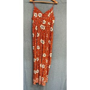 Used Forever 21 L Orange Blue White Floral Print Sleeveless Jumpsuit Jumper